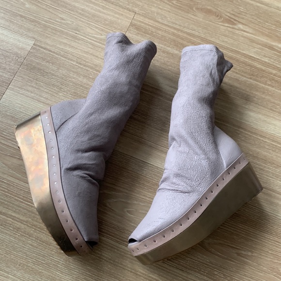 Rick Owens elasticized leather sock open toe platform bootie - Picture 7 of 17